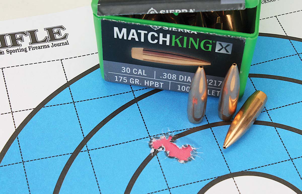 Utilizing Sierra load data for MatchKings, the 175-grain .308 MKX bullet punched this half-MOA group at 100 yards with IMR-4895 on its first outing.